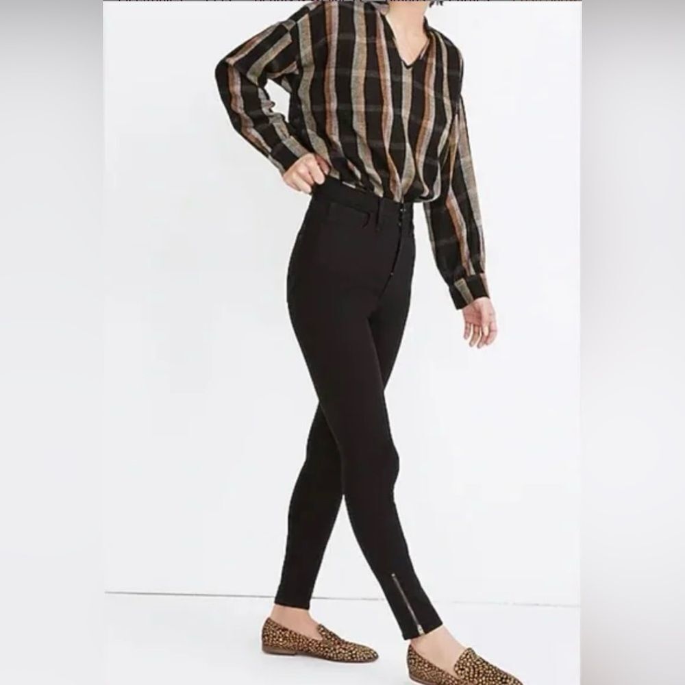 Madewell High-Rise 11" Roadtripper Jeans Womens Size 27 Black Stretch Ankle‎ Zip